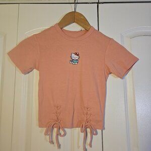 Hello Kitty Crop T-shirt Women XS Pink Short Sleeve Y2K 90s Tie Details NWT Bows